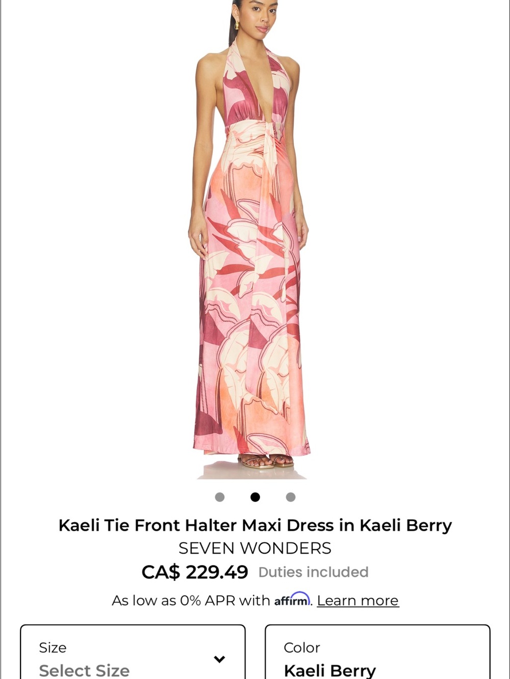 Seven Wonders Kaeli Tie-Front Halter Maxi Dress - Berry Print